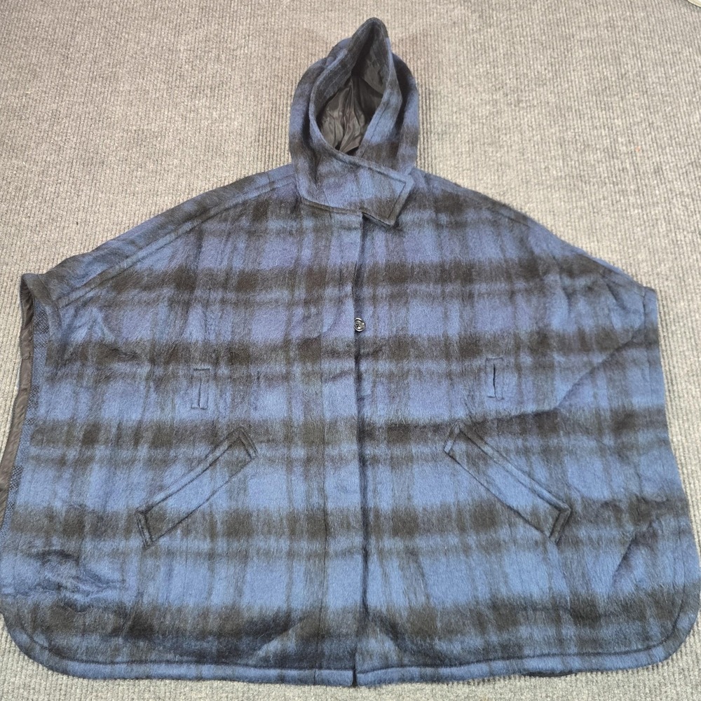 Coach Hooded Cape Poncho Womens One Size Blue Plaid Wool Alpaca Blend NO BELT